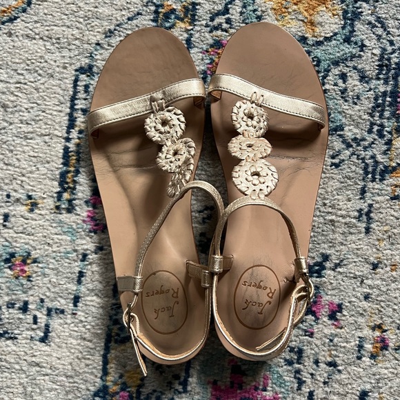 Jack Rodger’s Wedge Sandal T Strap Gold - Picture 6 of 8